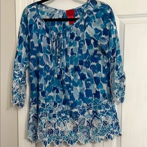 V Cristina Blue Floral Blouse